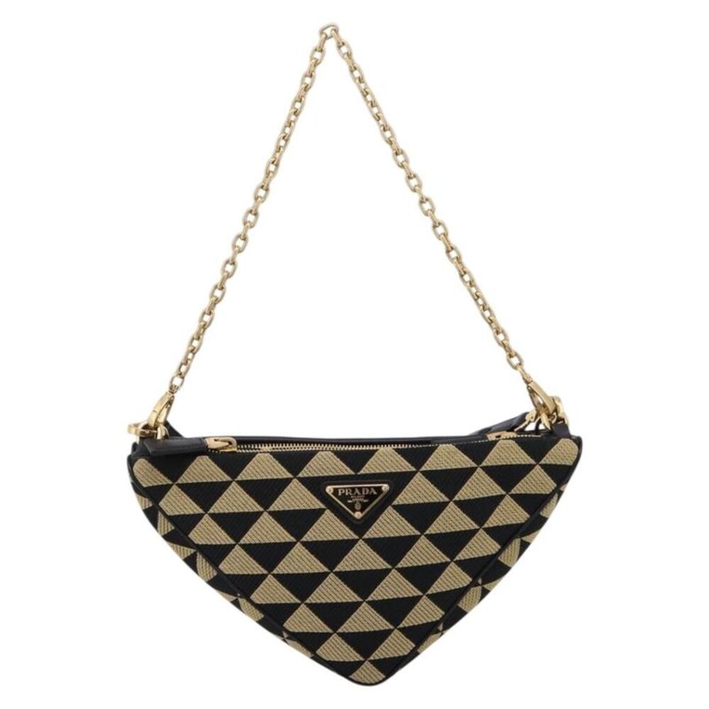 Prada Symbole Triangle Jacquard Beige Canvas Handbag